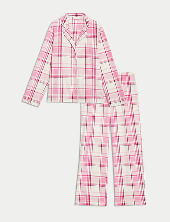 Fleece pyjama met platte kraag en print