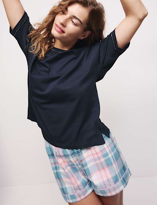 Pure Cotton Checked Shortie Set