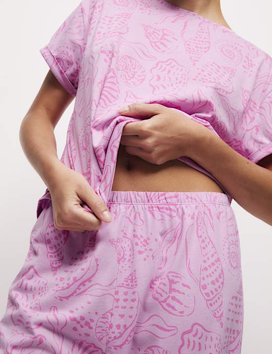 Cotton Rich Printed Cropped Pyjama Set