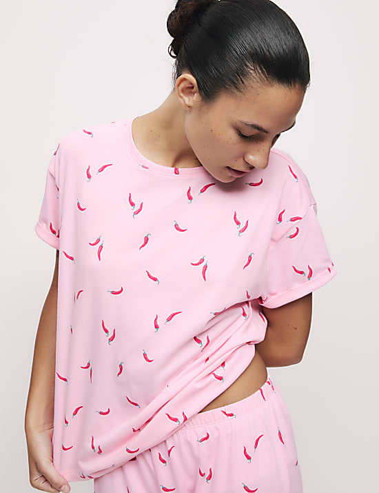 Cotton Rich Printed Cropped Pyjama Set