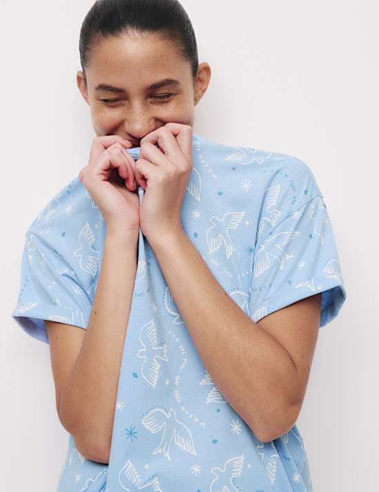 Cotton Rich Leaf Print Pyjama Set