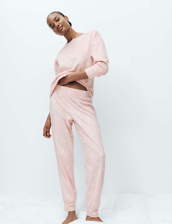 Pijama polar con estampado de estrellas y dobladillo con puño