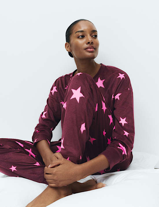 Fleece Star Print Cuffed Hem Pyjama Set