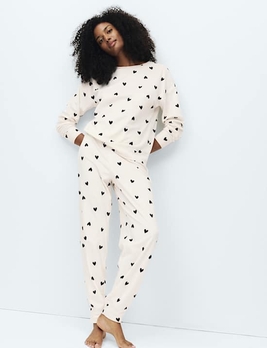 Fleece Star Print Cuffed Hem Pyjama Set