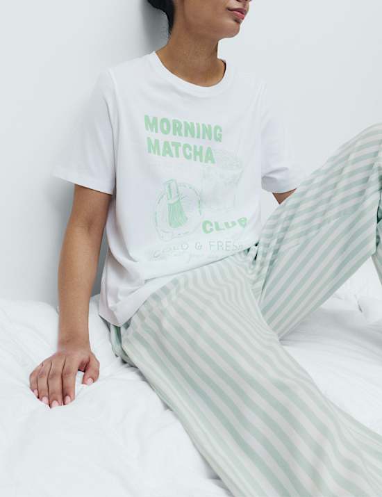 Pure Cotton Pyjama Set With Woven Bottoms