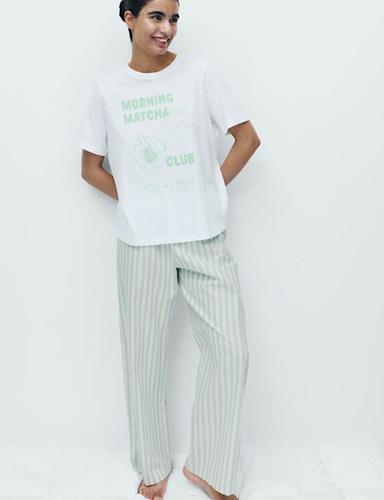Pure Cotton Pyjama Set With Woven Bottoms