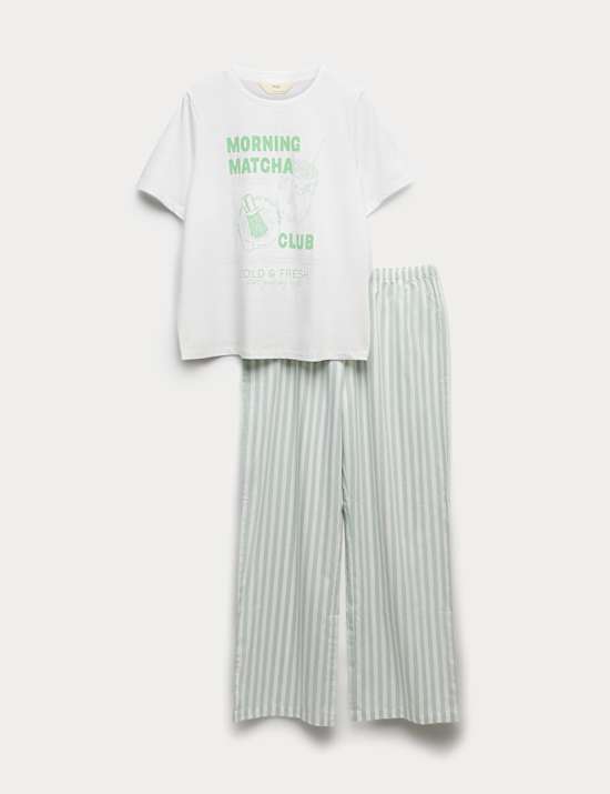 Pure Cotton Pyjama Set With Woven Bottoms