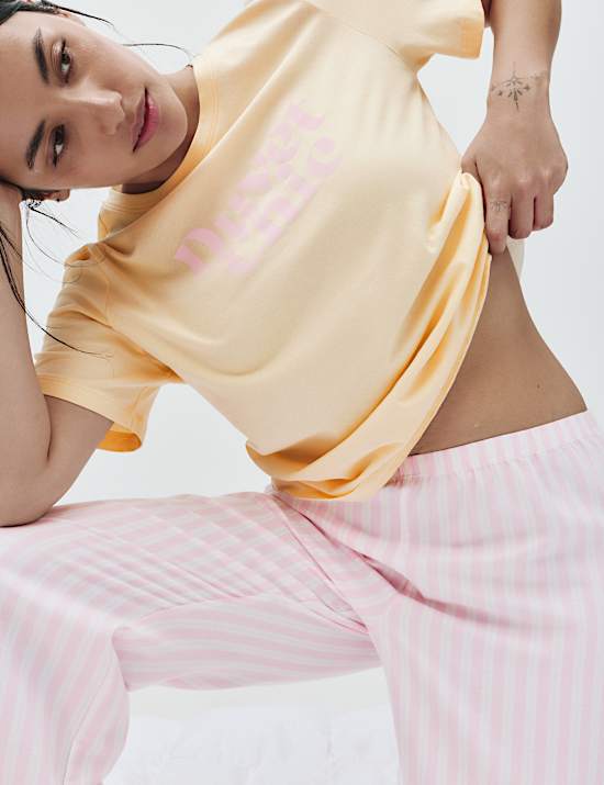 Pure Cotton Pyjama Set With Woven Bottoms