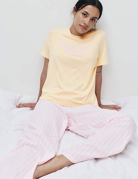 Pure Cotton Pyjama Set With Woven Bottoms