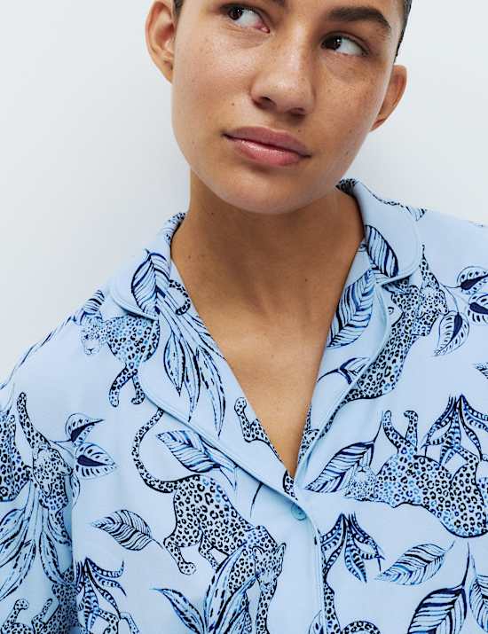 Ensemble pyjama &agrave; revers avec imprim&eacute;, toucher doux