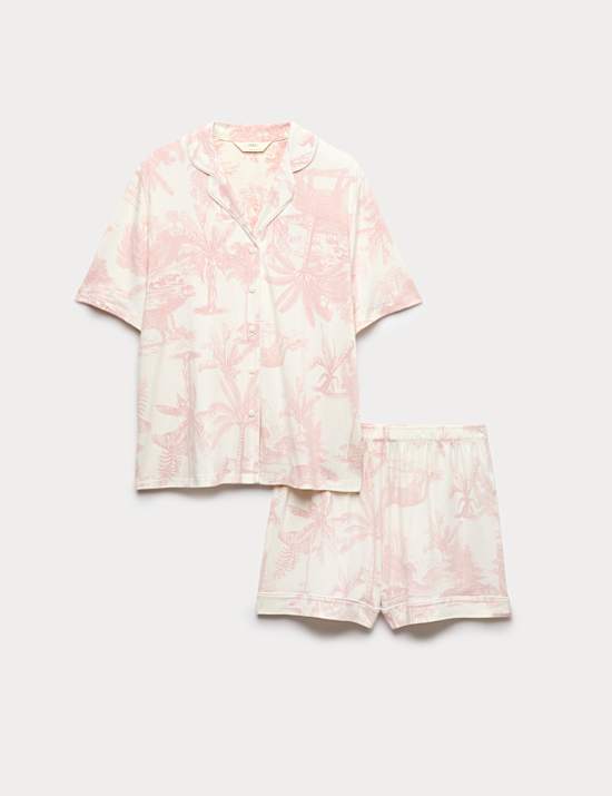 Weiches Schlafanzug-Shortie-Set mit Reverskragen und Muster