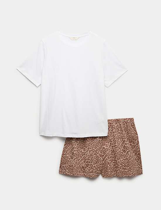 Ensemble shorty en coton avec imprim&eacute;