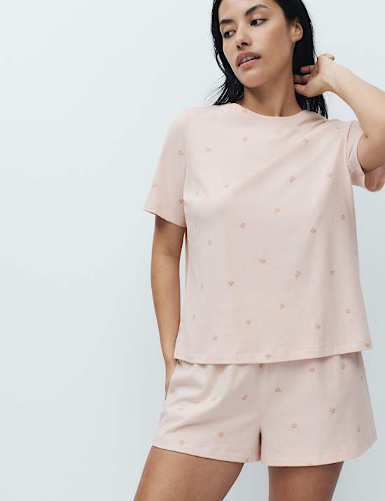 Ensemble shorty en coton avec imprim&eacute;