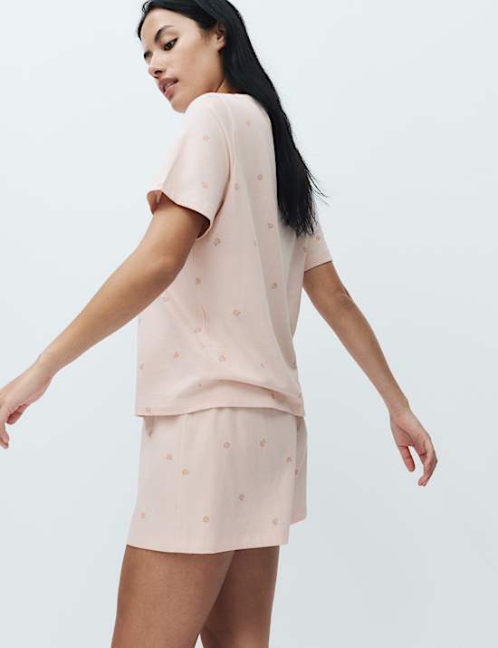 Ensemble shorty en coton avec imprim&eacute;