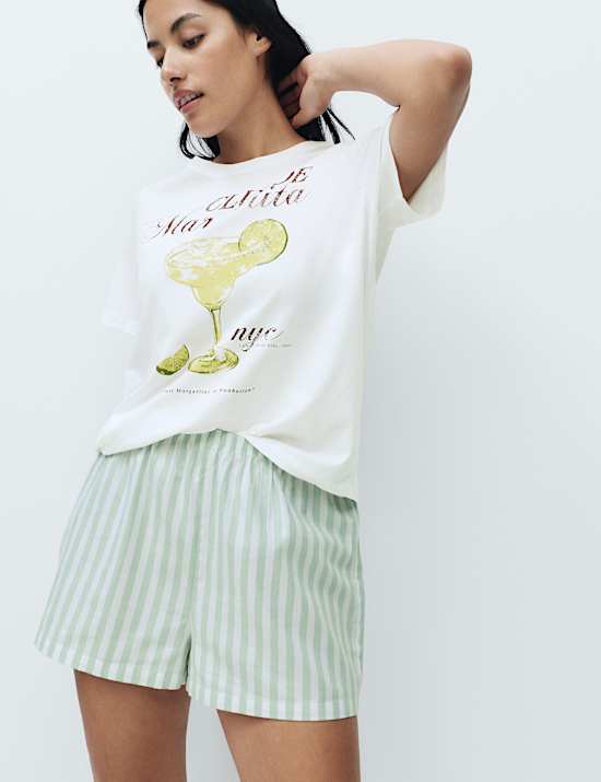 Ensemble shorty en coton avec imprim&eacute;