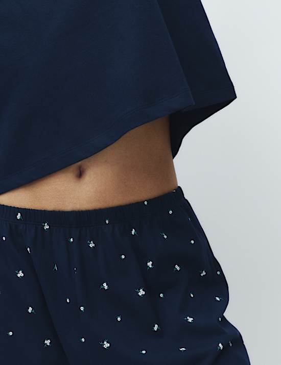 Pure Cotton Printed Cropped Pyjama Set