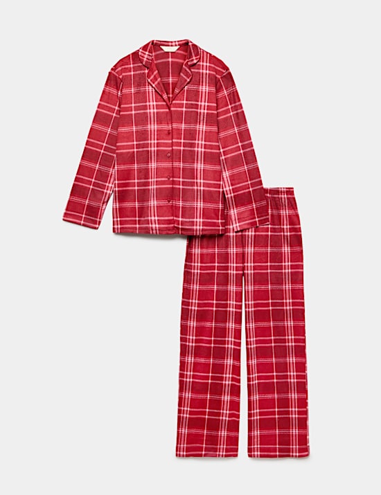 Bedrucktes Schlafanzugset aus Fleece mit Reverskragen