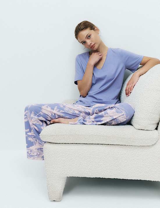 Pure Cotton Printed V Neck Pyjama Set