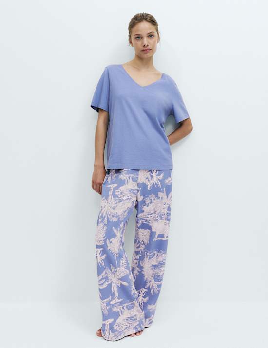Pure Cotton Printed V Neck Pyjama Set