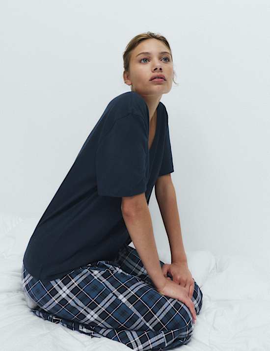 Pure Cotton Checked Long Pyjama Set