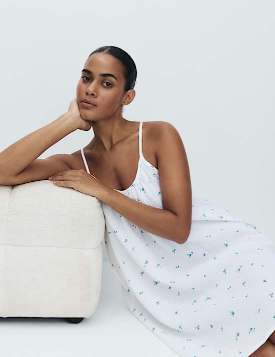 Muslin Printed Short Chemise