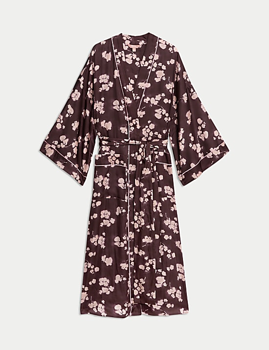 Σατέν ρόμπα με φαρδιά μανίκια και φλοράλ print