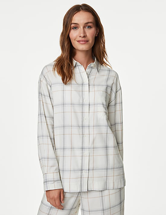 Camisa informal tejida de cuadros de algodón