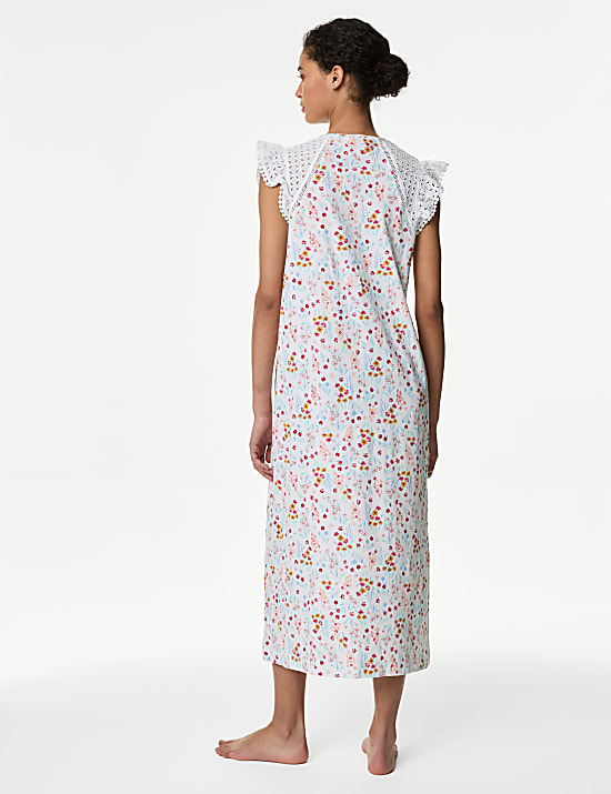 Pure Cotton Floral Broderie Trim Nightdress