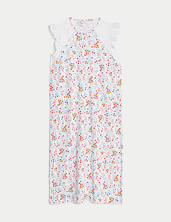 Pure Cotton Floral Broderie Trim Nightdress