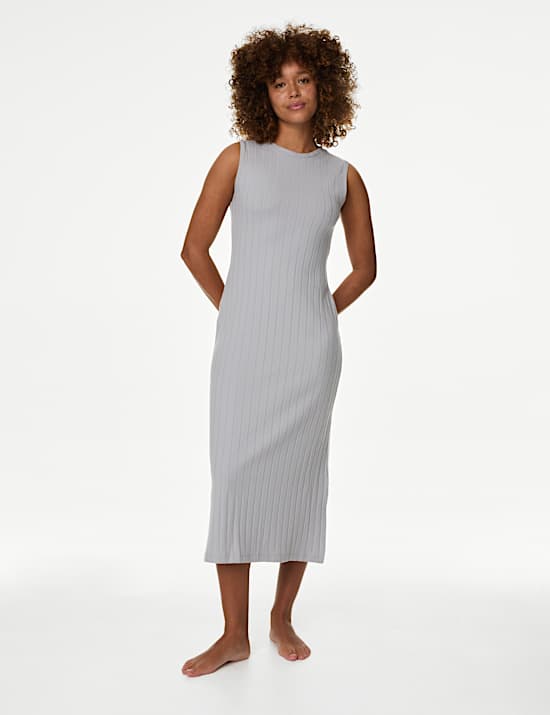 2pc Ribbed Nightdress & Cardigan Set