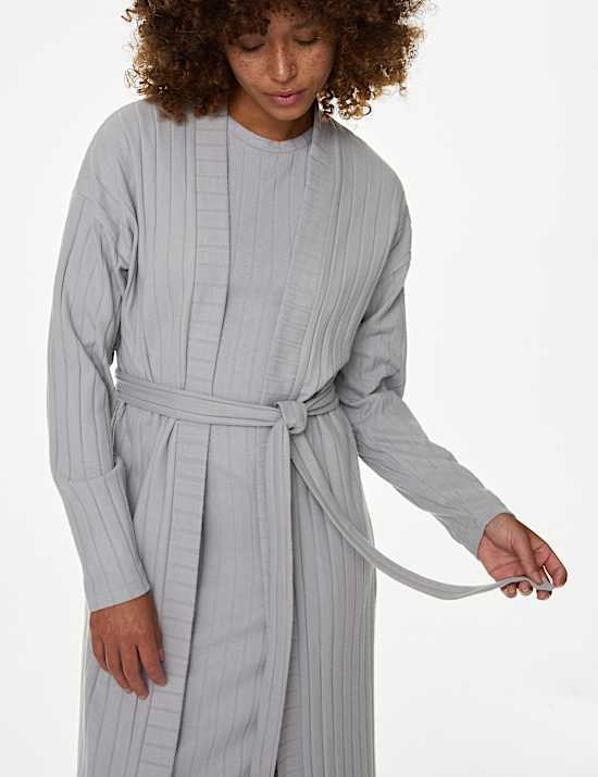 2pc Ribbed Nightdress & Cardigan Set