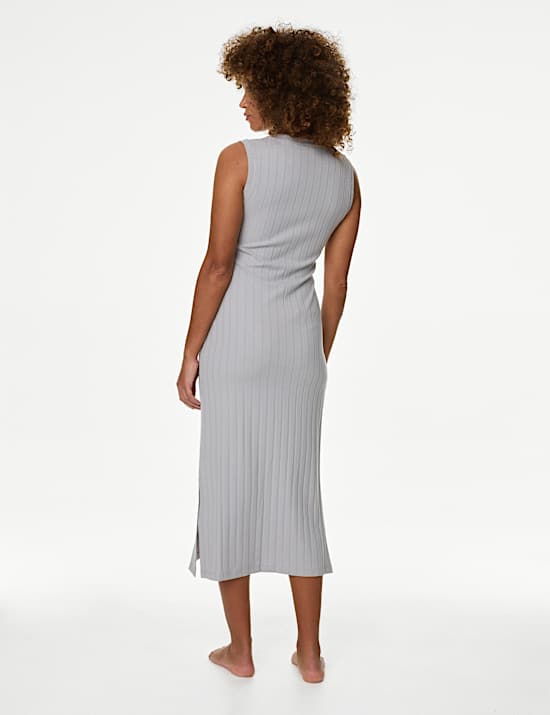 2pc Ribbed Nightdress & Cardigan Set