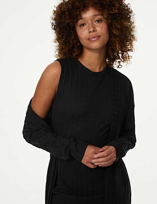 Conjunto de 2 piezas de c&aacute;rdigan y camis&oacute;n acanalado