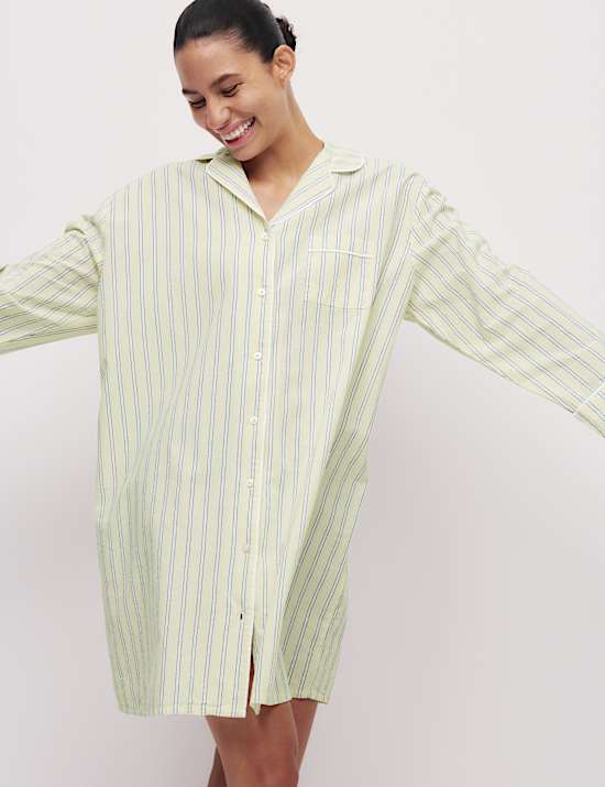 Chemise de nuit 100&nbsp;% coton à rayures