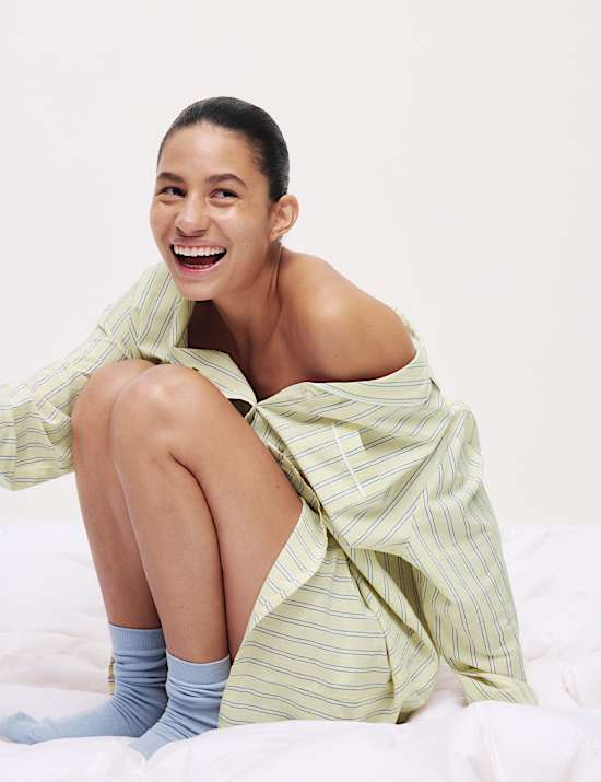 Chemise de nuit 100&nbsp;% coton à rayures