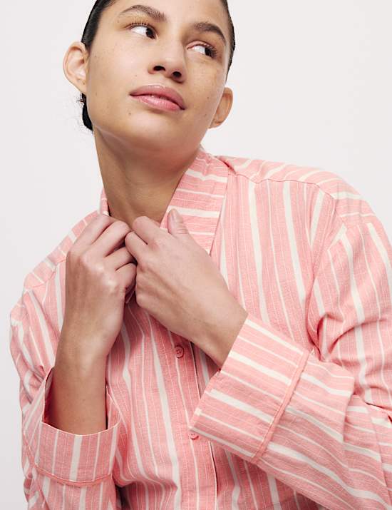 Chemise de nuit 100&nbsp;% coton à rayures