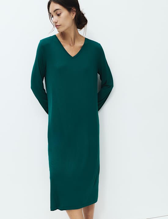 Chemise de nuit en viscose à manches longues et dentelle