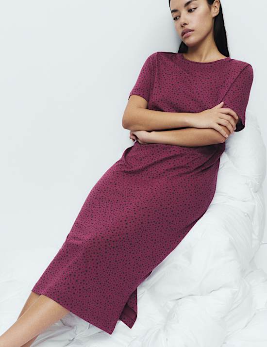 Chemise de nuit longue en modal et coton à imprimé