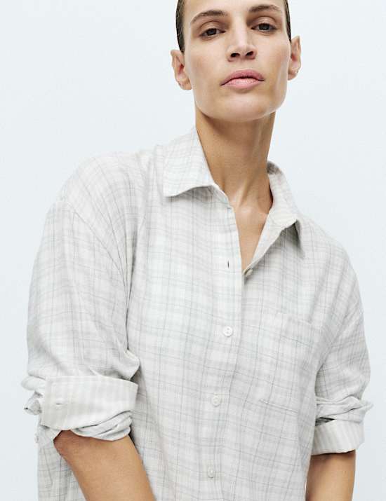Brushed Cotton Blend Checked Nightshirt