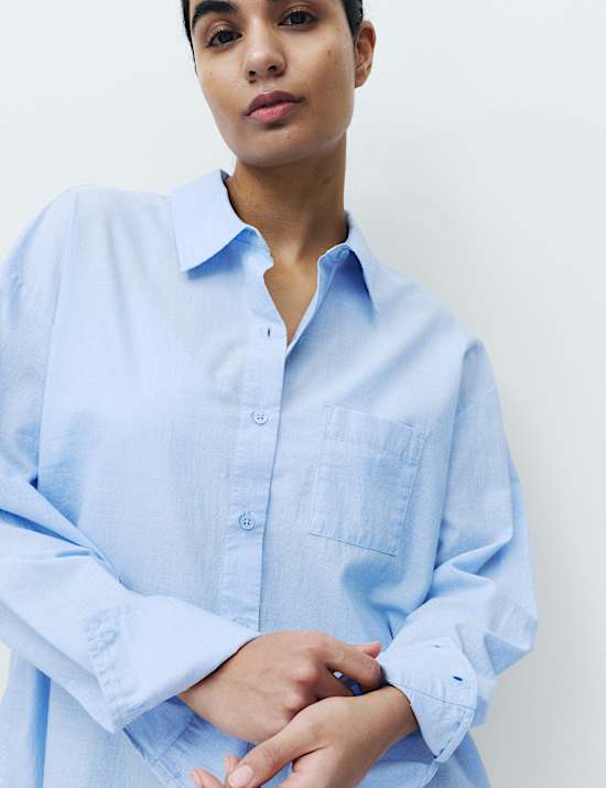 Chemise de nuit chambray 100 % coton avec encolure