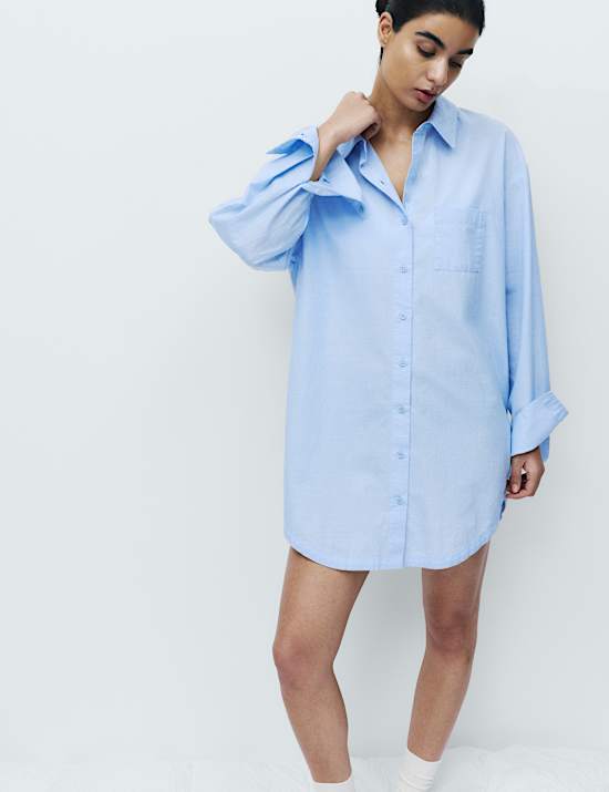 Chemise de nuit chambray 100 % coton avec encolure