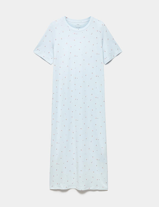 Chemise de nuit longue en modal et coton &agrave; imprim&eacute;