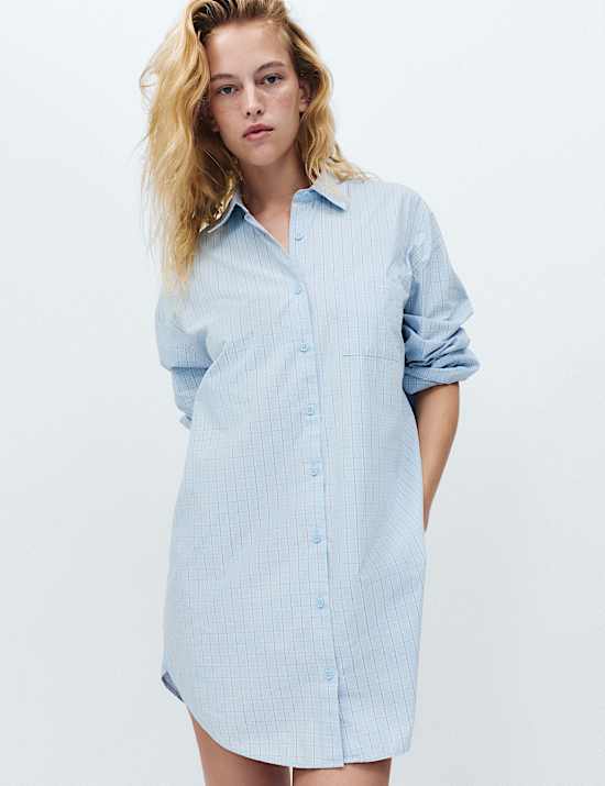 Chemise de nuit 100 % coton &agrave; carreaux