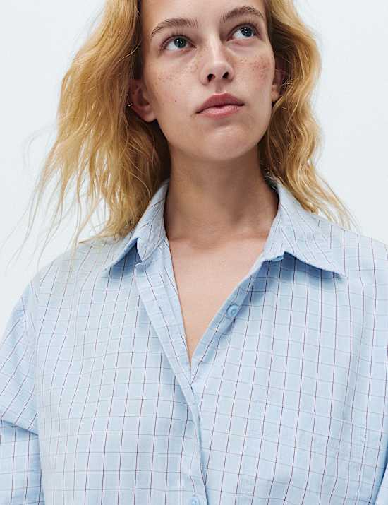 Chemise de nuit 100 % coton &agrave; carreaux