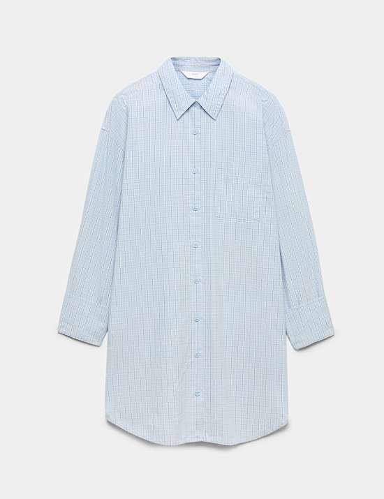 Chemise de nuit 100 % coton &agrave; carreaux
