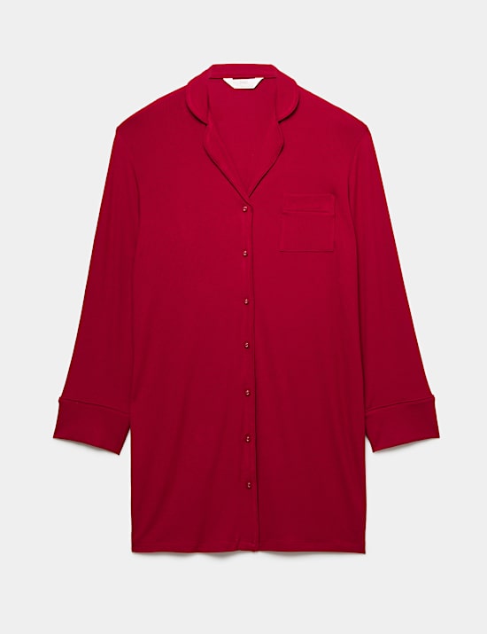 Ribbed Collared Long Sleeve Nightshirt