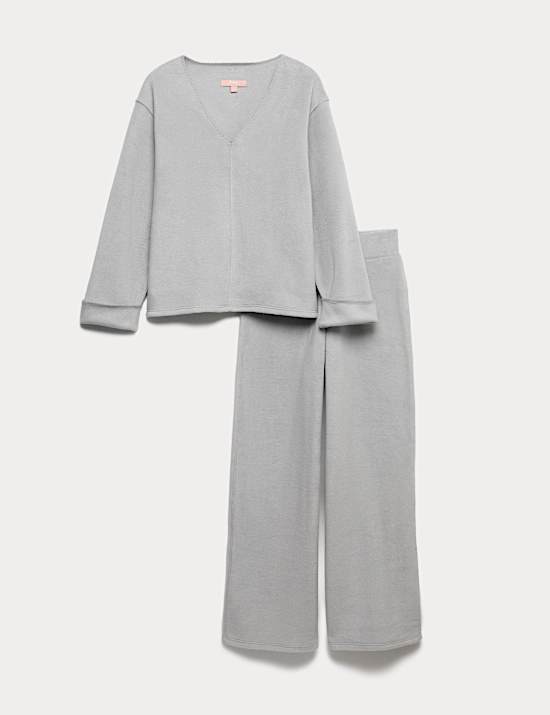 Lounge-Schlafanzugset aus Fleece mit Stehkragen