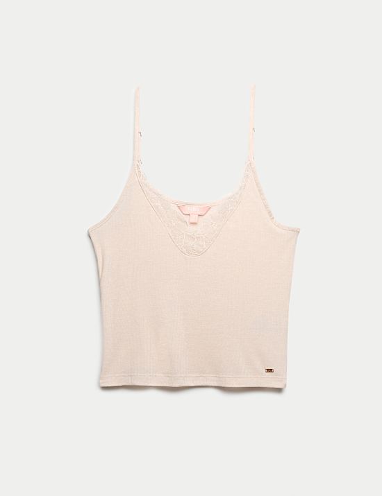 Ribbed Lace Trim Cami Top with Wool