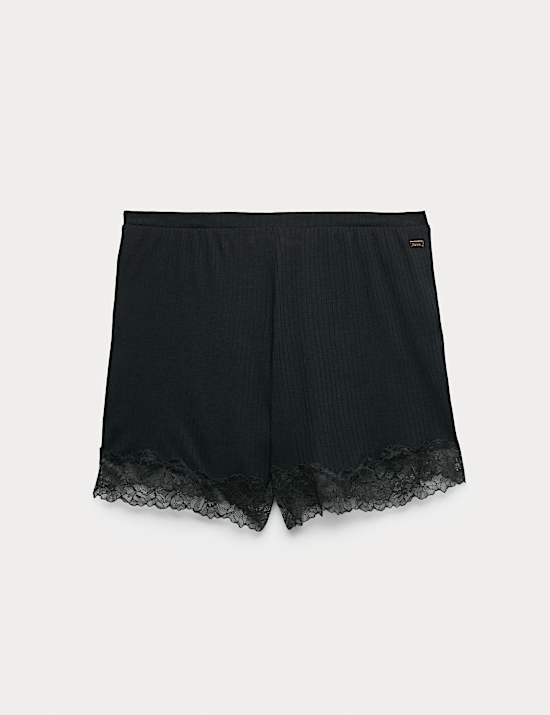 Ribbed Lace Trim Pyjama Shorts with Wool