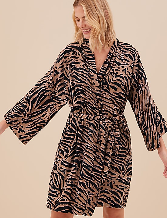 Dream Satin&trade; Zebra Short Dressing Gown